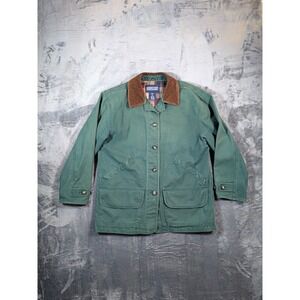 Lands End Vintage Womens Chore Coat Barn Jacket Green Cotton Canvas Corduroy